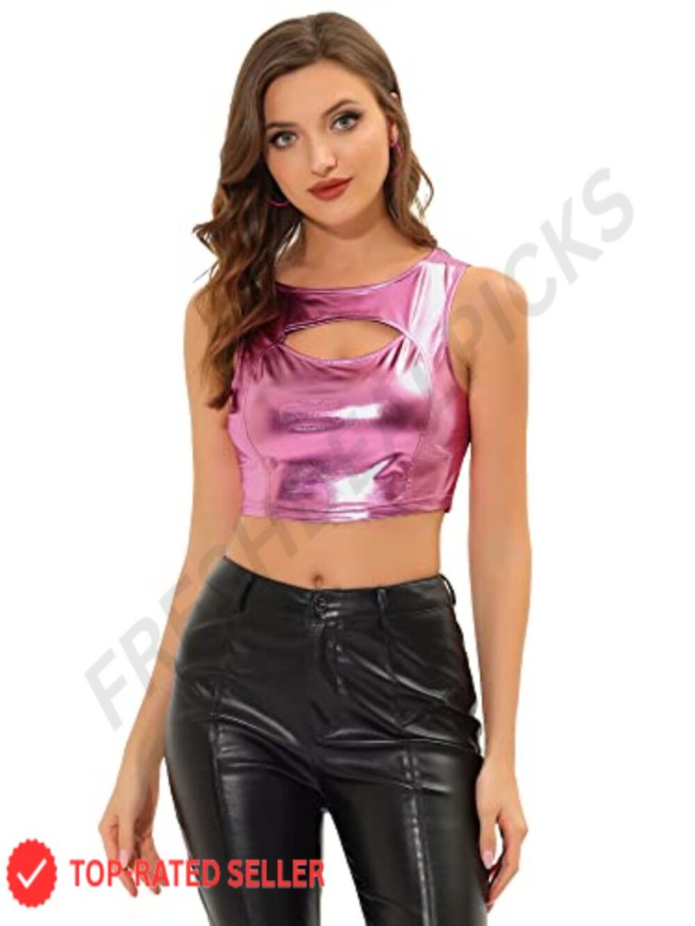 Metallic Sleeveless Cut Out Crop Top Party Clubwear Holographic Tank